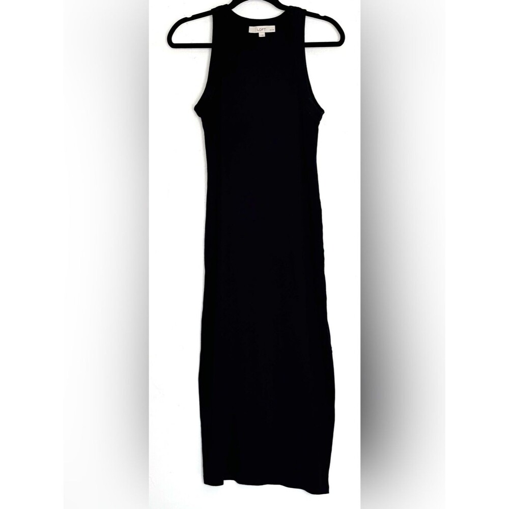 LOFT Perfect Ribbed Tank Midi Dress Black Size LP Petite